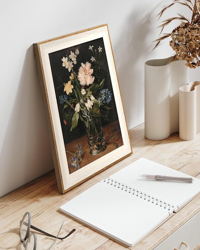 VIYYIEA Framed Wall Art for Living Room, Dragonfly Canvas Prints, Vintage Home Decor, Flowers Painting Picture, Bathroom Wall Decor Gifts for Friends or Family -【Dragonfly on the flower】-(12L x 10W)