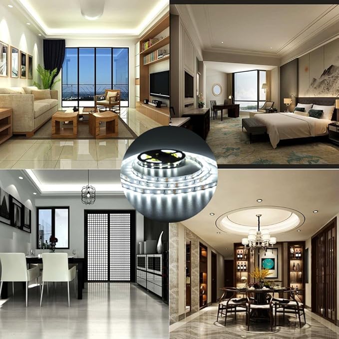 Daylight White LED Strip Lights, 12V16.4ft 300LEDS Flexible Tape Light for Hallway, Staircase, Bookshelf, Under Cabinet, Non Waterproof, Not Include Power Adapter