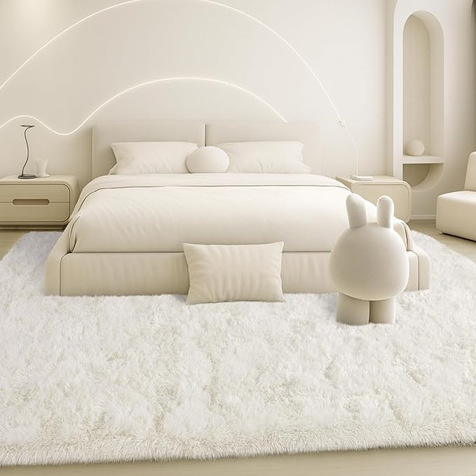 Large 9x12 Area Rug for Living Room, Soft Shag Rugs for Bedroom, Non-Slip Ultra Fluffy Rug,Modern Plush Carpet for Girls Boys Kids Room Dorm,Fuzzy Rug for Home Decor Aesthetic,Cream White