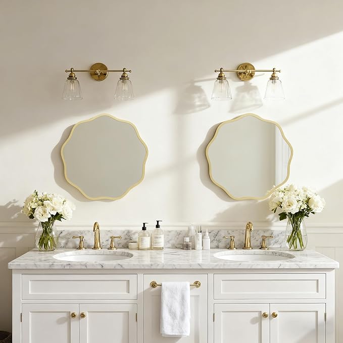 HOMECOOKIN 20 Inch Wavy Round Wall Mirror, Round Wavy Wall Mirror with Aluminum Frame for Bathroom Upgrades, Hotels, Dressing Tables,Farmhouses