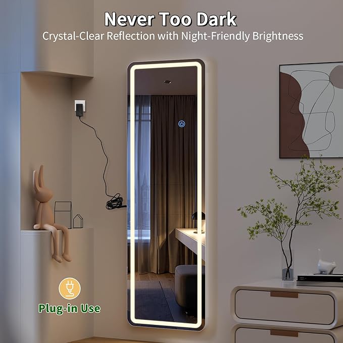 Koonmi Full Length Mirror Door Hanging with LED Lights 48"x16"