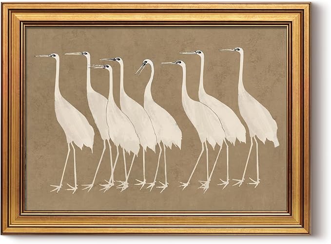 InSimSea Gold Framed Canvas Prints Wall Art, Vintage Bathroom Decor, Classical Cranes Animals Paintings Farmhouse Wall Decor Aesthetic, Retro Pictures for Bedroom Living Room Shelf, 12x16inch