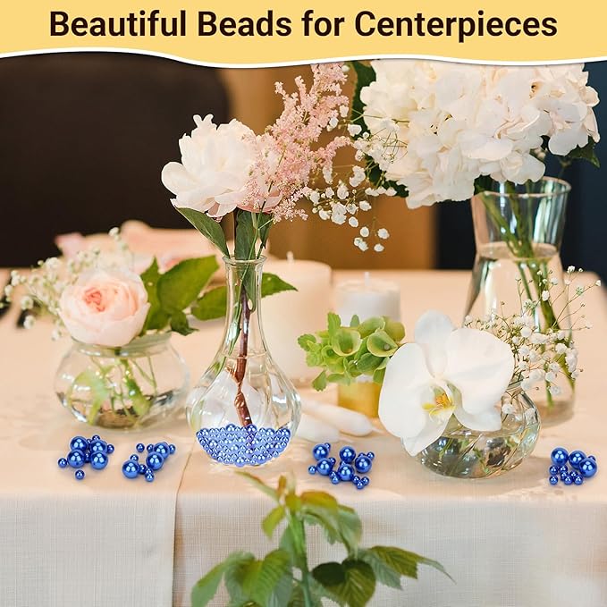 Suream 8mm/0.31in Pearl Beads for Vase Fillers, 1300PCS Round Pearls for DIY Jewelry Necklaces, Table Scatter, Wedding, Birthday Party, Home Decoration, Event Supplies, No Hole, Blue