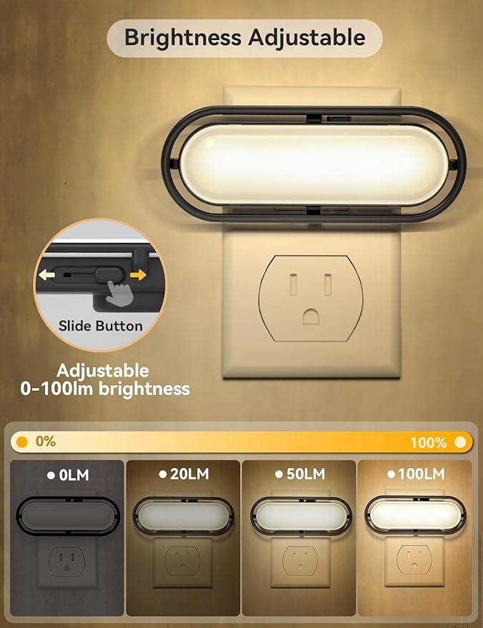 Night Light Plug in, Vintage Night Light Dusk to Dawn Sensor[2 Pack], Adjustable Brightness 0-100LM, Soft White 3000K, Farmhouse Rustic Home Decor Nightlight for Hallway Bedroom Stairway Kids