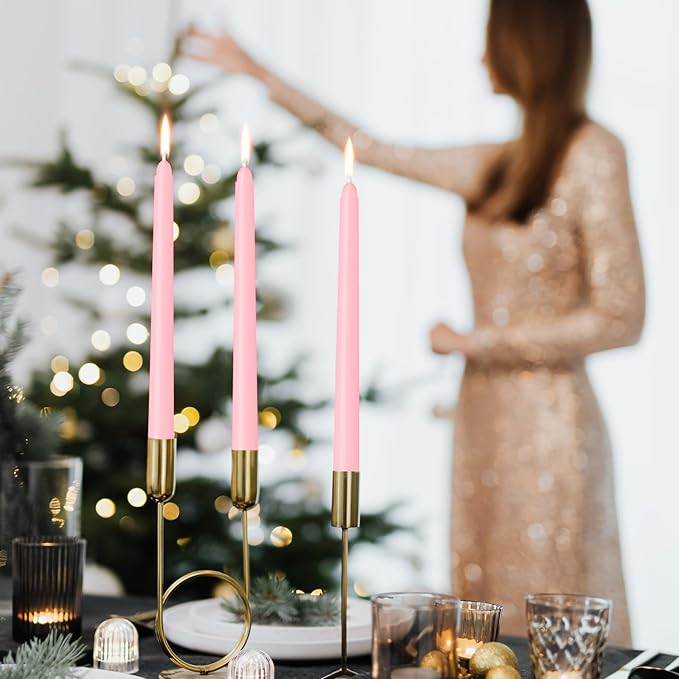 LYOBATH 30 Pack Pink Taper Candles - Taper Candles 10 Inch Dripless, Smokeless & Unscented - 8 Hours Long Burning - Ideal for Weddings, Dinner Parties, and Home Decor