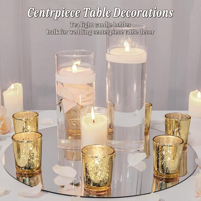 UPBUD Gold Votive Candle Holders Set of 24, Speckled Mercury Candle Holders for Wedding Gold Centerpiece Table Decorations, Tealight Candle Holder for Party Bridal Shower Decor, Home Decor