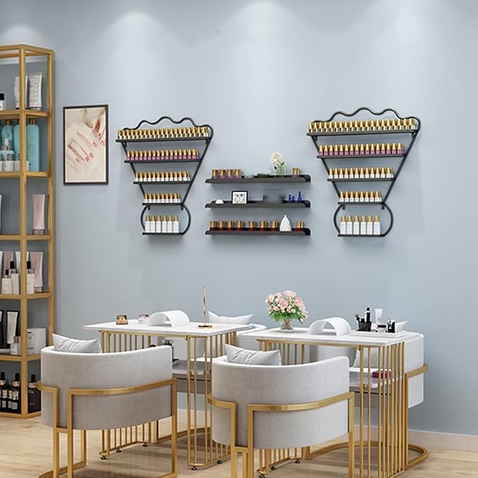 Metal Wall-mounted Nail Polish Storage Racks Wall-Mounted Nail Polish Display Rack Shelf Organizer Storage Holder Metal Floating Shelf Display Case Combination Shelf,for Essential Oils,Perfume,Makeup