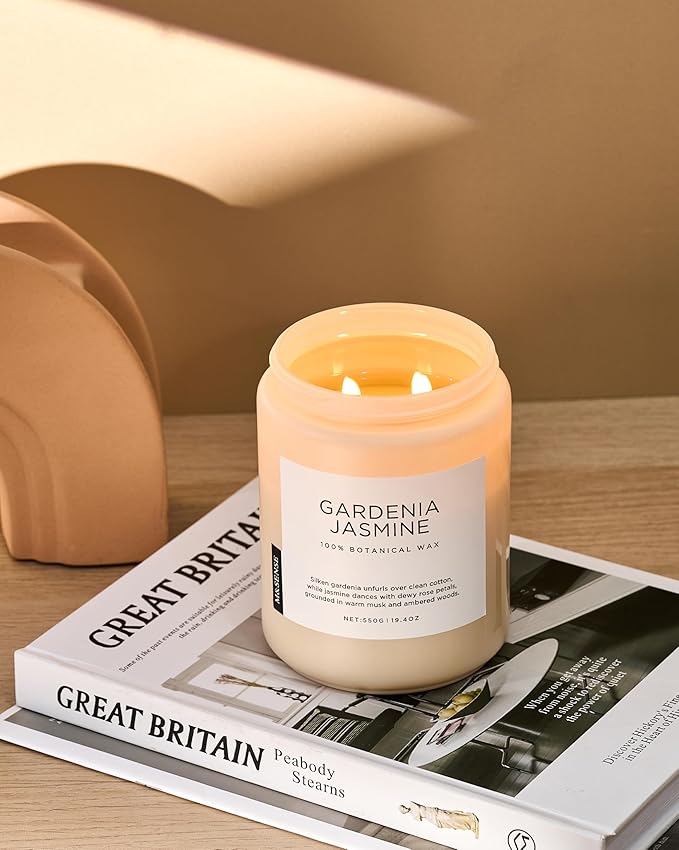 M&SENSE Large Gardenia Jasmine Scented Candles, 19.4oz Natural Soy Wax, 110 Hours Long Lasting Slow Burning, Non Toxic Clean Burn, Spring Floral Scent Aromatherapy Candle for Her