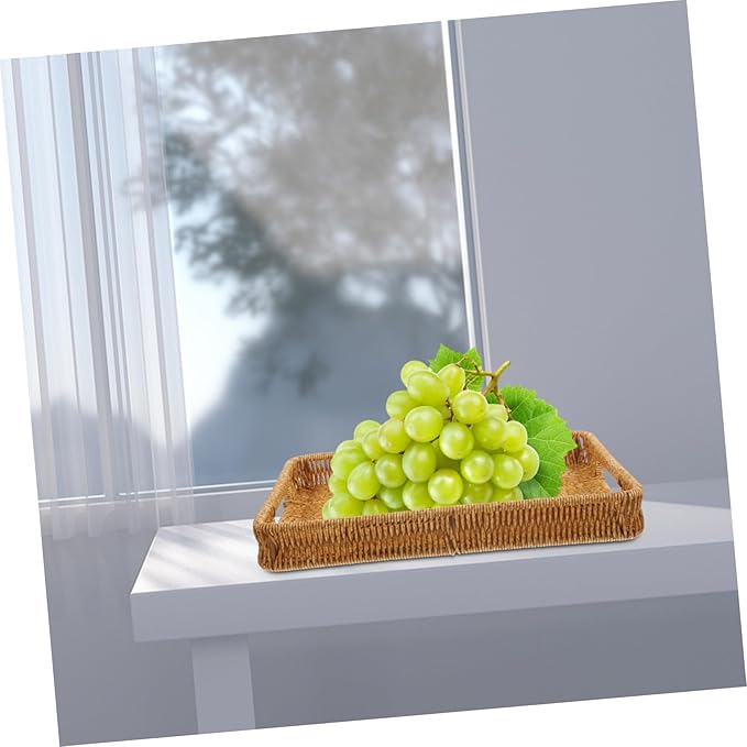 Woven Rattan Storage Basket Tray for Coffee Table Makeup Organizer Rectangular Design Suitable for Bathroom and Living Room Decor