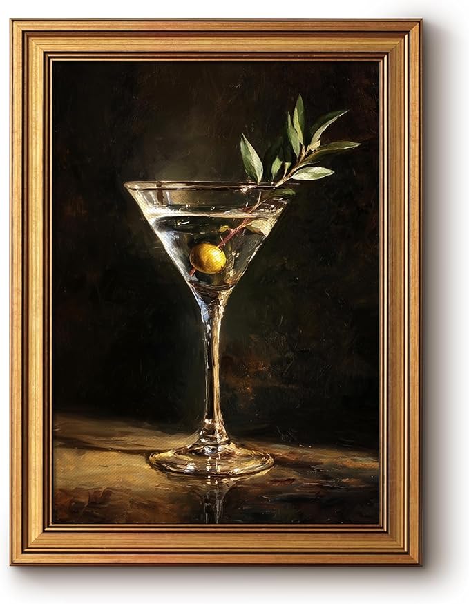 Bzstyleart Vintage Wall Art Decor for Living Room, Martini Framed Wall Art Room Decor Aesthetic, Framed Cocktail Artwork, Bedroom Painting Pictures12 x 16 Inch