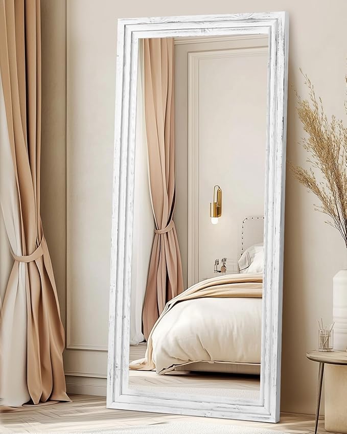 Full Length Mirror 71"x30" Solid Wood Frame Floor Large Mirror for Living Room, Bedroom Hanging or Leaning Wall-Mounted, White