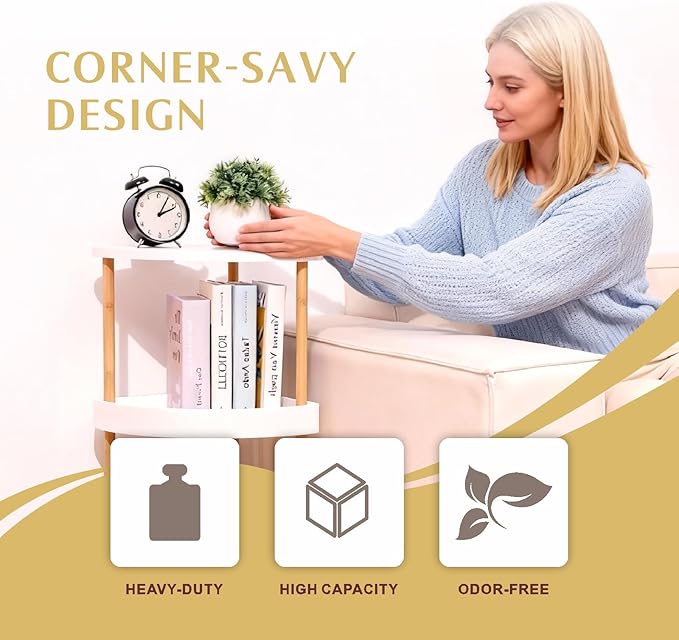 3-Tier Bamboo Corner Shelf - No Screws, Twist & Lock Assembly in 5 Mins, 5-Layer Lacquer Finish, Sturdy & Anti-Tip Design for Kitchen, Bathroom, Living Room, Easy to Clean