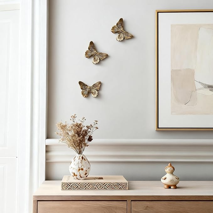 GUSFREUD 3D Butterfly Wall Decor Set – Resin Wall Decorations for Living Room, Bedroom, Garden, Yard, Outdoor and Gallery Walls - Antique Copper - Set of 3