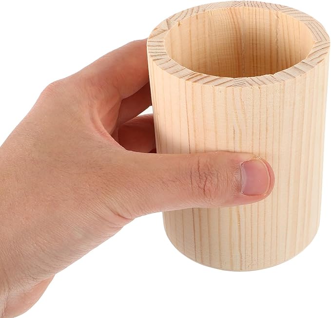 COHEALI 2 Pack Unfinished Wooden Round Pencil Holders Solid Color Diy Pen Organizer Containers for Office Desk Makeup Brush Storage 3.93X3.14 Inch Home Classroom Use