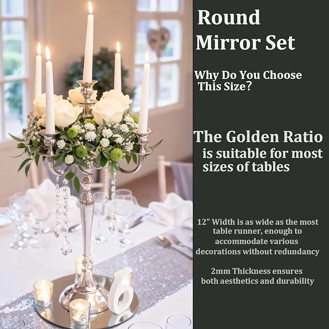 Set of 24 Round Mirrors for Centerpieces, 12 Inch Gold Acrylic Mirrors Candle Plate Circle Mirror Trays for Wedding Party Home Table Centerpieces Event Decor