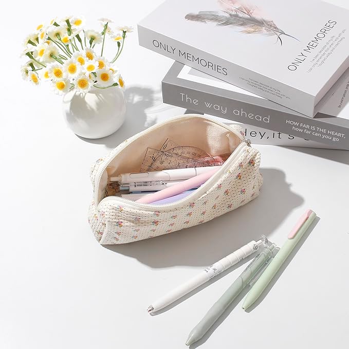 Pencil Case Lightweight Aesthetic Pen Case Office College School Storage Bag Pouch Holder Box Organizer Makeup Pouch Cosmetic Bag for Girls Boys Kids (Flowers-Apis)