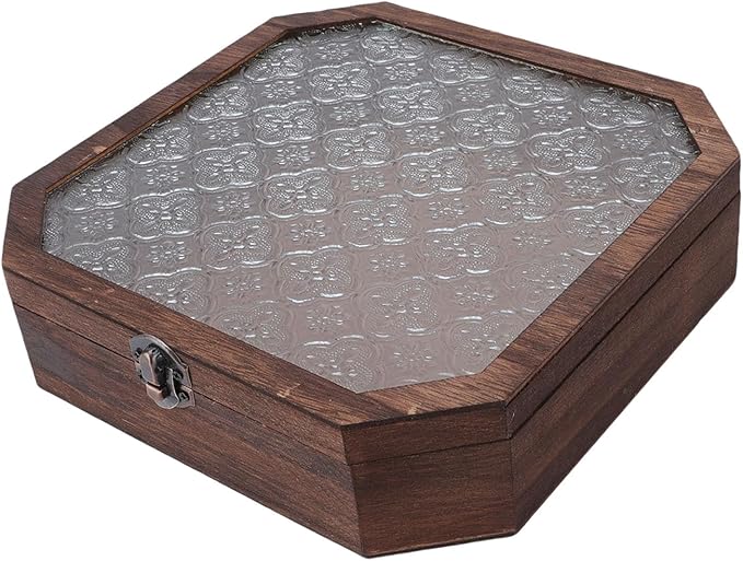 Zerodis Wooden Jewelry Storage Box Jewelry Boxes Glass Lid Cosmetics Storage Case Makeup Organizer Box Display Case for Trinkets Sundries Keepsake Watch Necklace Wooden