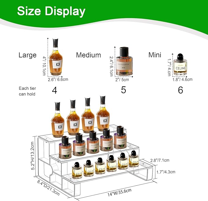 Perfume Organizer Stand,Cologne Organizer for men,3 Tier Acrylic Display Risers, Cupcake Stand Holder, Large Shelf Risers Decoration for Figures, Dessert Shelves for Party (Clear, 3 Tiers-14“)