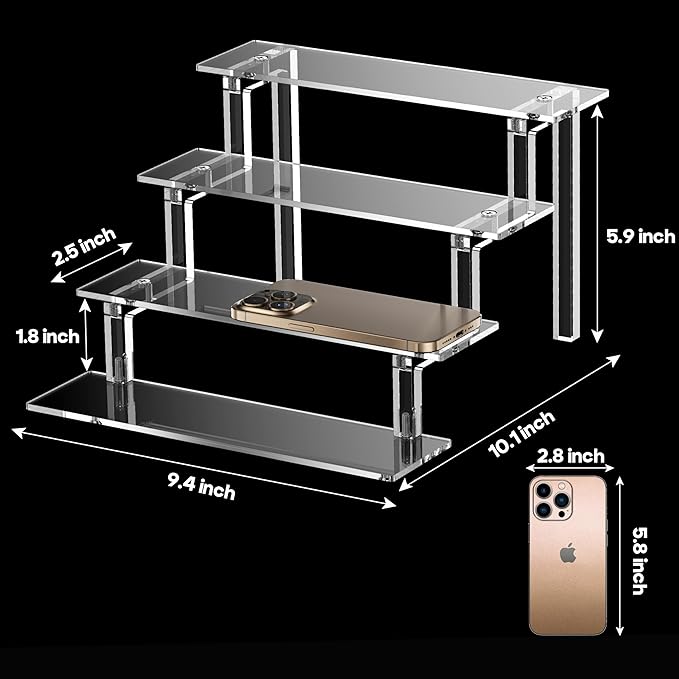 Kcrystenia Perfume Organizer Stand, 4 Tier Display Riser Shelf Compatible with Funko POPs Amiibo Nendoroids, Clear Acrylic Risers Display Stand, Lotion Holder Cupcake Shelf Shot Glass