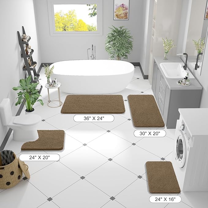 OLANLY Bathroom Runner Rugs 44x24, Extra Soft Absorbent Chenille Bath Rugs, Rubber Backing Quick Dry, Machine Washable Long Bath Mats for Bathroom Floor, Tub and Shower, Home Decor Accessories, Tan
