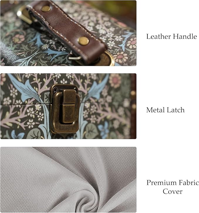 Vintage Decorative Storage Box with Handle, Retro Floral William Morris Keepsake Organizer Chest for Jewelry, Trinkets, Gift Packaging and Home Decor, 7 x 5.6 x 4.7 Inch