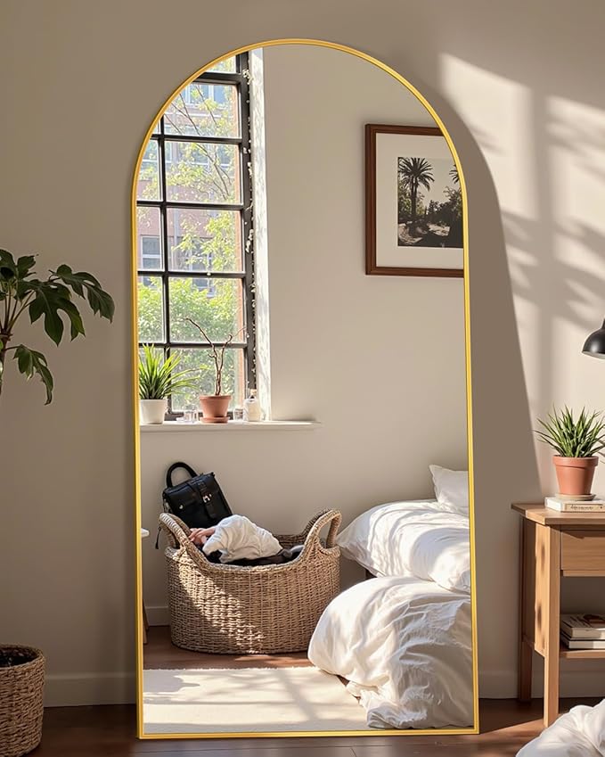 69"x28" Full Length Mirror, Arched Full Body Mirror, Standing Hanging or Leaning Floor Mirror for Bedroom and Living Room, Gold