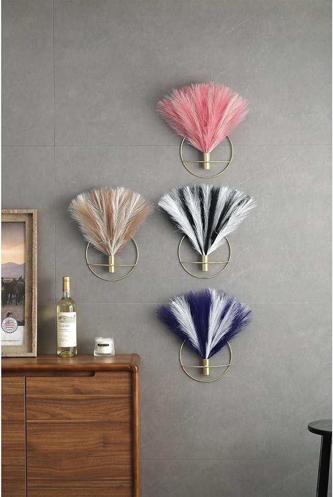 Pretty Jolly Boho Wall Decor - Hanging Artificial Pampas Display for Living Room, Bedroom, Bathroom, Dining Room - Wall-Mounted Metal Art, Plant Decor 2 Pack, Black, White, Gold