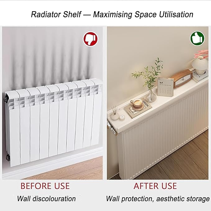 Radiator Cover Shelf, Long White Floating Shelves Set of 3 Wood Shelving Wall Mounted for Living Room Bedroom Kitchen Bathroom Office Storage Organizer Decoration (White, Set of 3)