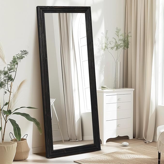 65"x24" Full Length Mirror Solid Wood Frame Floor Mirror for Living Room, Bedroom Hanging or Leaning, Black
