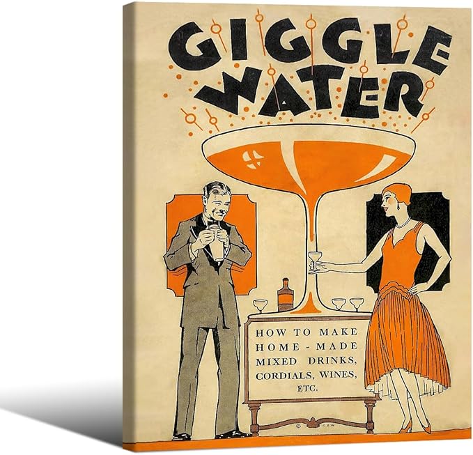 Funny Cocktail Wall Art Vintage Trendy Bar Cart Decor Martini Wine Alcohol Drink Wall Decor 08x10 inch Framed Giggle Water Canvas Prints for Home Bar Kitchen