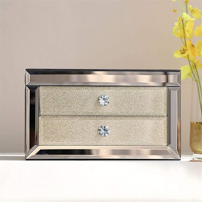 Storage Box Jewelry BoxLuxury Glass Jewelry Box with Makeup Mirror Jewelry Storage Organizer Trinket Jewelry Box Organizer,