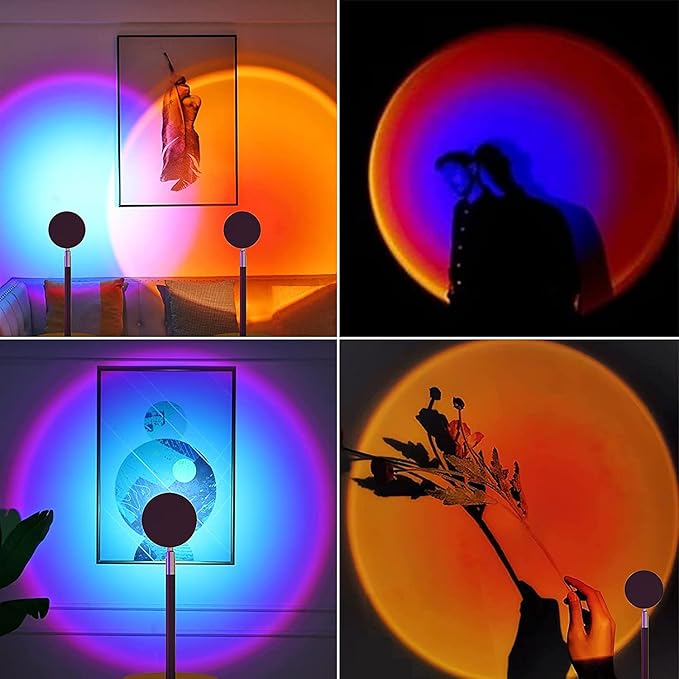 Sunset Lamp, 360° Rotation Sunset Projector Light, 6 Colors Rainbow Projection Night Light, USB LED Atmosphere Lamp for Selfie, Photography, Bedroom Decor, Living Room & Home Ambiance Lighting