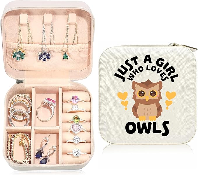 Owl Travel Jewelry Case,Jewelry Box Travel Organizer Small PU Leather Rings Earrings Necklaces Storage Box Valentine's Day Owl Gifts for Women,Daughter, Girlfriend,Mom,Wife,Bridesmaids