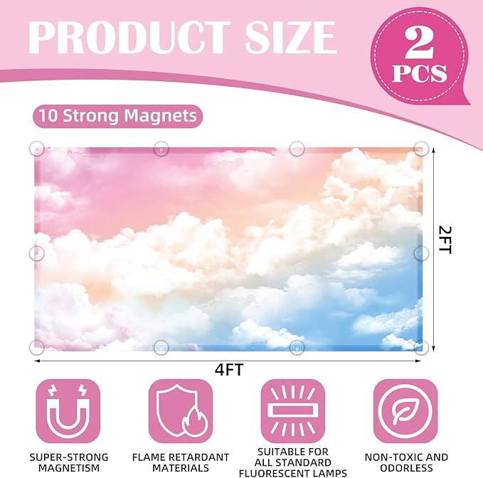 ANGSYLTH 2 Pcs Fluorescent Light Covers - 4 x 2 Feet Covers for Ceiling Lights, Magnetic Light Filters for Classroom, Office, Hospitals, Home
