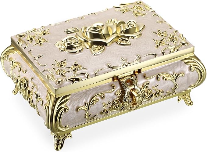 Hipiwe Jewelry Storage Chest Rectangular Keepsake Storage Box Trinket Decorative Box for Rings Earrings Holder Gift for Women, Large