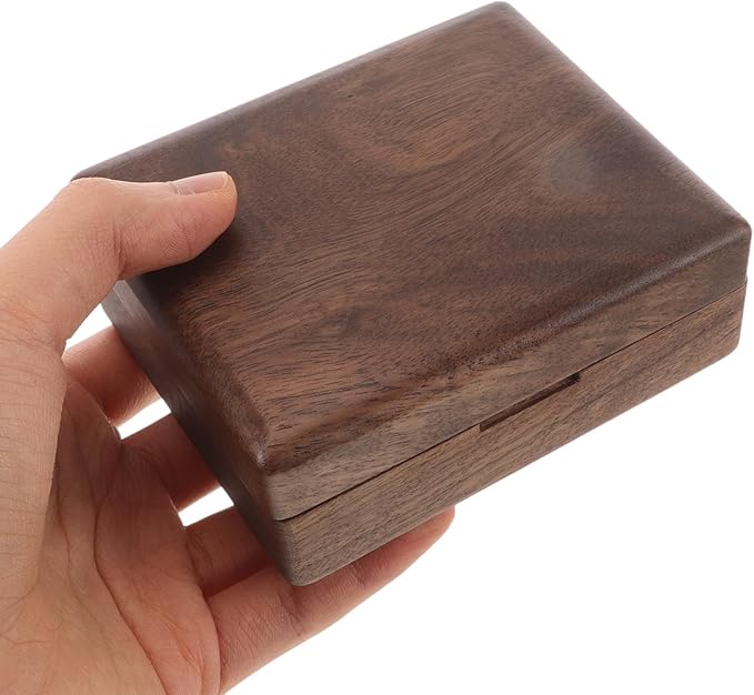 Wooden Jewelry Box Mini Ring Holder Single Slot Velvet Lining Rustic Engagement Proposal Storage Case for Women Wedding and Makeup Organizer