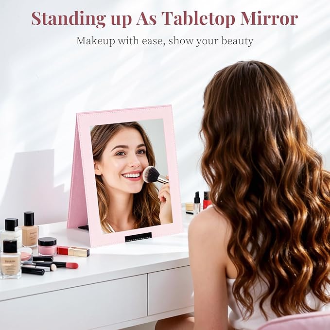 Shinowa Foldable Portable Full Length Mirror for Dancer, Camping and Travel, Shatter-Proof Acrylic Hanging Mirror with Handle, 33x13 Inch Full Body Travel Backstage Mirror, Pink