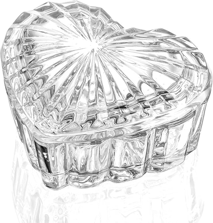 kanpura Crystal Perfume Tray Mirror Glass Makeup Vanity Organizer and Clear Glass Jewelry Box Heart Shape Cute Box