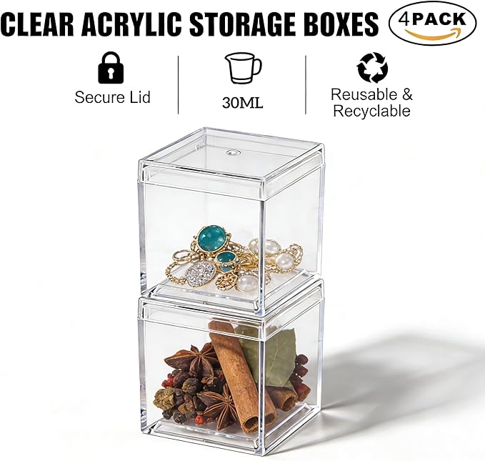 KissYou Acrylic Box with Lid Clear Candy Boxes Acrylic Square Cube 4 Pieces Display Case Transparent Jewelry Storage Box Graduation Wedding Birthday Party Decorative Boxes