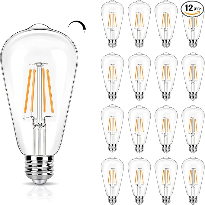 16 Pack LED Edison Bulbs 40W Equivalent, Dimmable 4 Watt Filament Bulb, 2200K Amber White ST19 Light Bulb, 450LM E26 Vintage LED Bulbs for Ceiling Light Fixtures