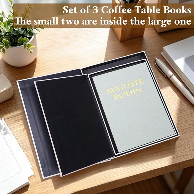 XKDOUS 3 Pack Linen Decorative Books for Home Decor Gold Foil Cover Modern Faux Decor Book Aesthetic Coffee Table Books Hollow Keepsake Storage Box for Shelf, Decoration