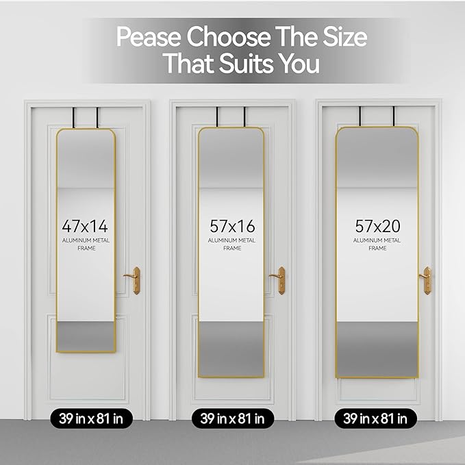 SCWF-GZ 47x14 Mirror Full Length Door Hanging Wall Mounted Aluminum Alloy Metal Frame Dressing Make-up Save Space Half Body Mirrors for Entryway Bedroom Bathroom Living Room 47 inch Gold