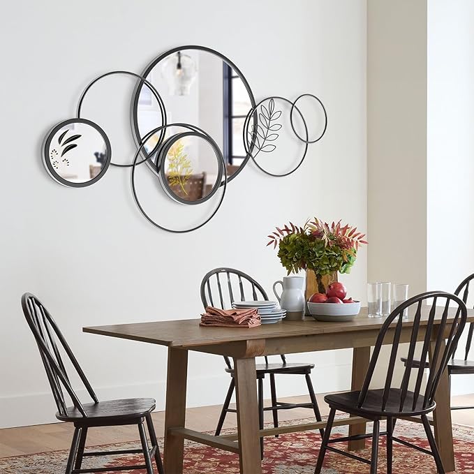 Wall Mirror Decorative, Print Round Decorative Mirrors, Large Decor Metal Wall Art Mirro for Entryway, Living Room, Bedroom, Dining Room Kitchen Decor 45''x25.5''