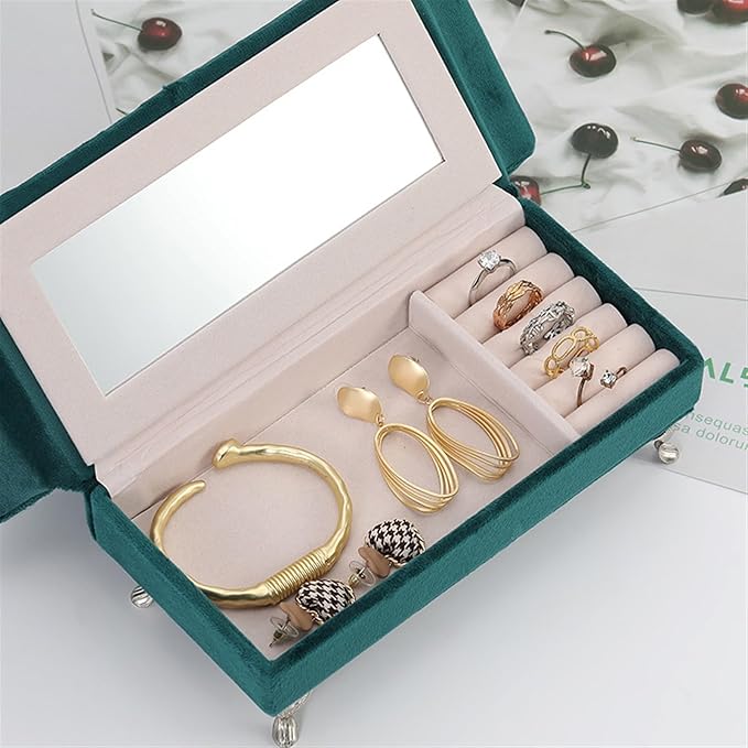Jewelry Box Flannel Jewelry Organizer Small Sofa Shape Jewelry Organizer Makeup Mirror Ring Organizer Jewelry Makeup Organizer Jewelry Organizer Drawer Jewelry Boxes Organizer ( Color : Green , Size :