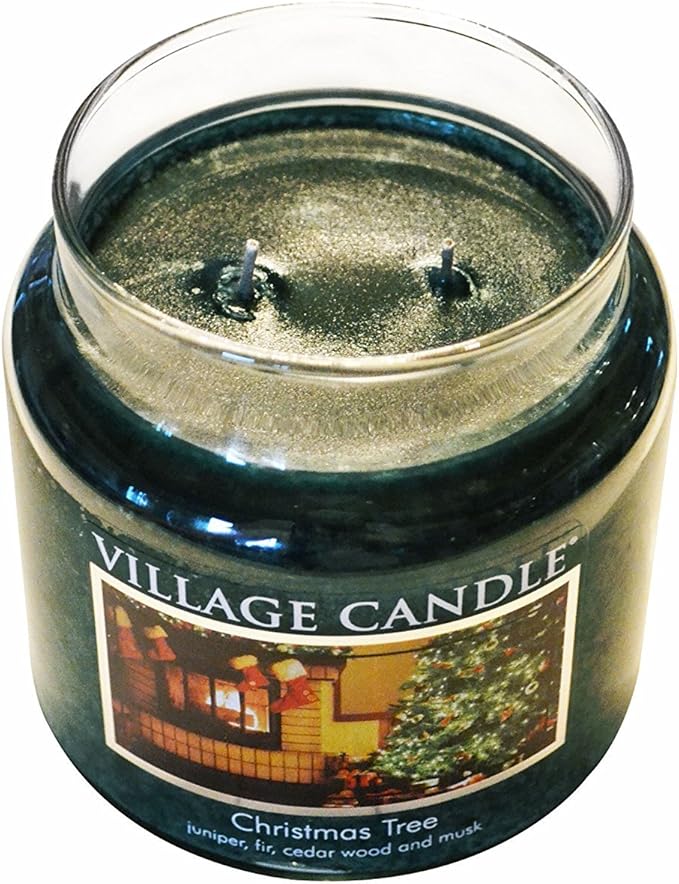 Village Candle Christmas Tree Large Glass Apothecary Jar Scented Candle, (26oz), Green