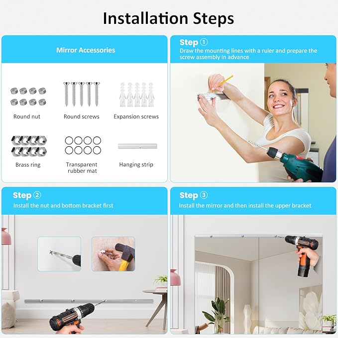 Frameless Tempered Glass Gym Mirror - 63x24 2Pack Full Body Yoga Mirror for Wall Mounting Suitable for Gym, Yoga, Studio, Bedroom & Dancing Studio