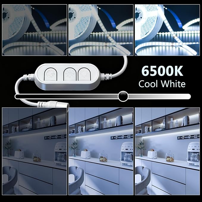 VOLIVO COB LED Strip Lights 20ft, 6500K White LED Lights Strip Daylight White, Strong Adhesive, Flexible Tape Light for Mirror, Kitchen Cabinets, Bedroom