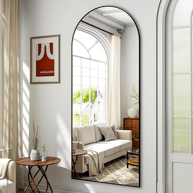 Arched Full Length Mirror 59"x16", Floor Standing Body Mirror with Aluminum Frame,Leaning Hanging for Bedroom Cloakroom Living Room Black