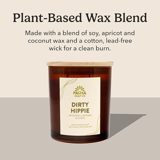 PACHA SOAP Co. Dirty Hippie Candle, 7 oz - Scents of Patchouli, Nutmeg, and Clove - Clean Burning, Soy, Coconut & Apricot Wax, Lead-Free Wick, Cruelty-Free, Recyclable