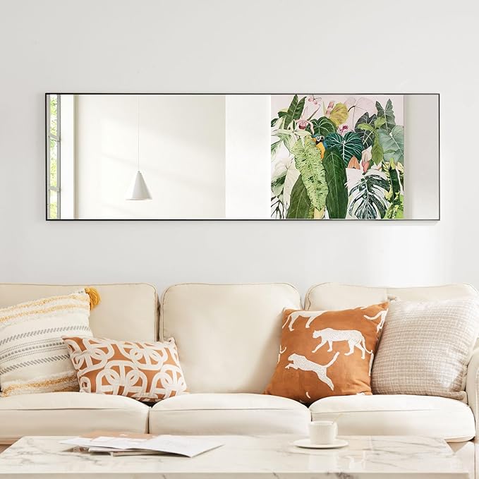 OLIXIS Black Full Length Mirror 60"x16" for Bedroom, Full Body Mirror with Stand, Hanging or Leaning for Wall, Aluminum Alloy Thin Frame Floor Standing for Living Room, Long